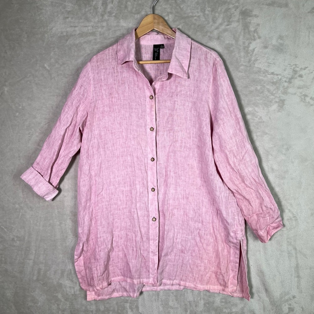 Focus Casual Life Top Large Pink Faded 100% Linen Lagenlook Boho Beachy Tunic